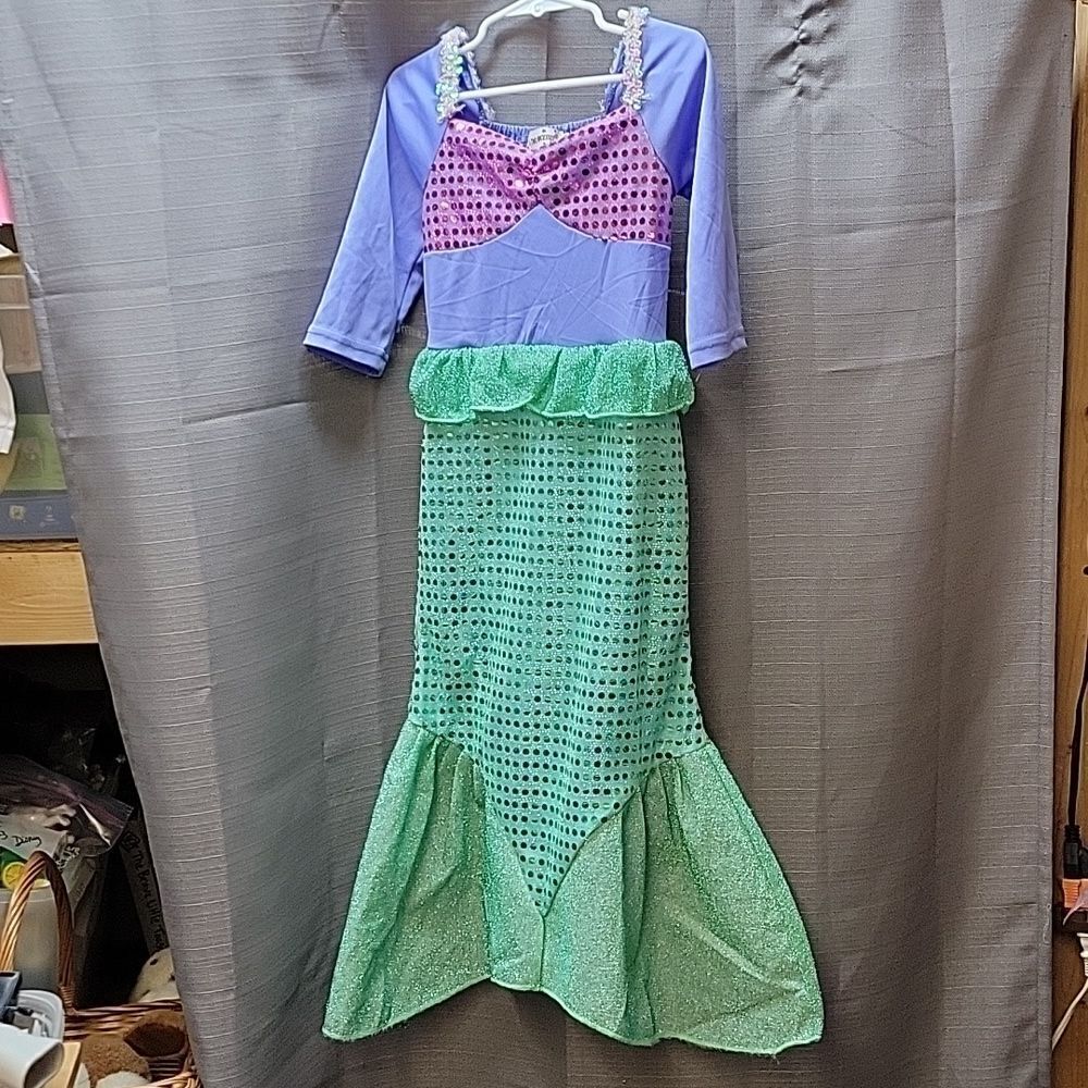Girls Little Mermaid Ariel Princess Dress by The Two Princesses size 4 w/ Crown
